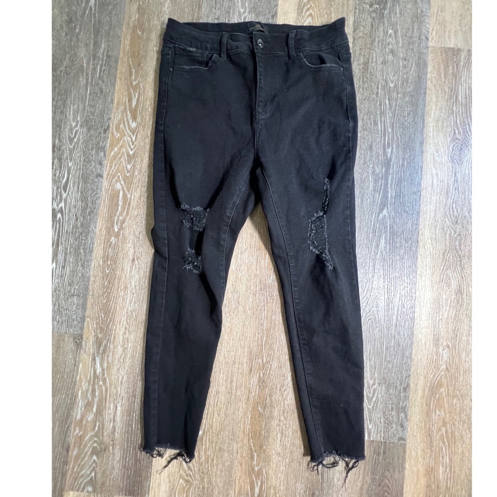 Haute Curve Skinny Jeans Womens 16 Black Distressed Ripped Raw Hem High Rise